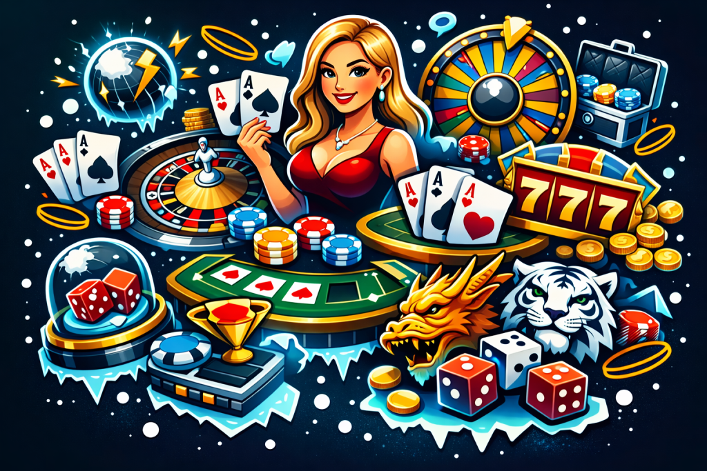 Casino ao Vivo Coldbet com dealer ao centro e lobby de jogos ao vivo: roleta ao vivo, blackjack ao vivo, bacará ao vivo, póquer ao vivo, sic-bo, dragon tiger, game shows ao vivo e jackpot game, com fichas, cartas, dados e roleta em estilo sticker azul e dourado.